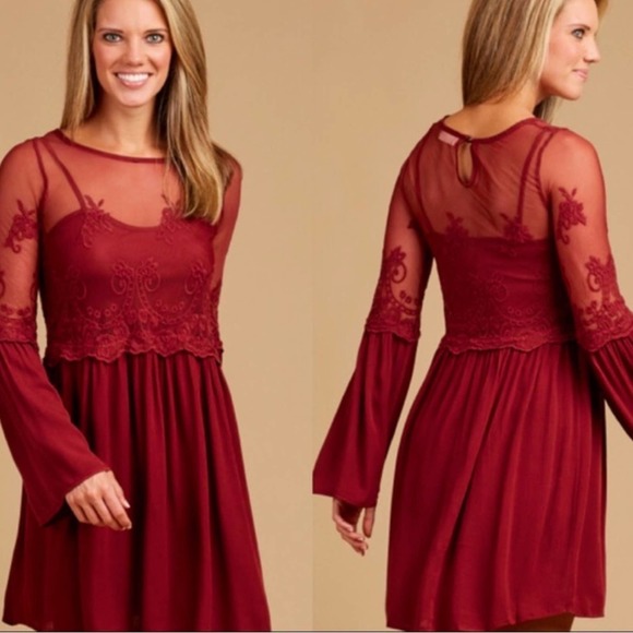 NWOT Altar'd State Darian Maroon Lace Dress Size Small - Picture 1 of 8